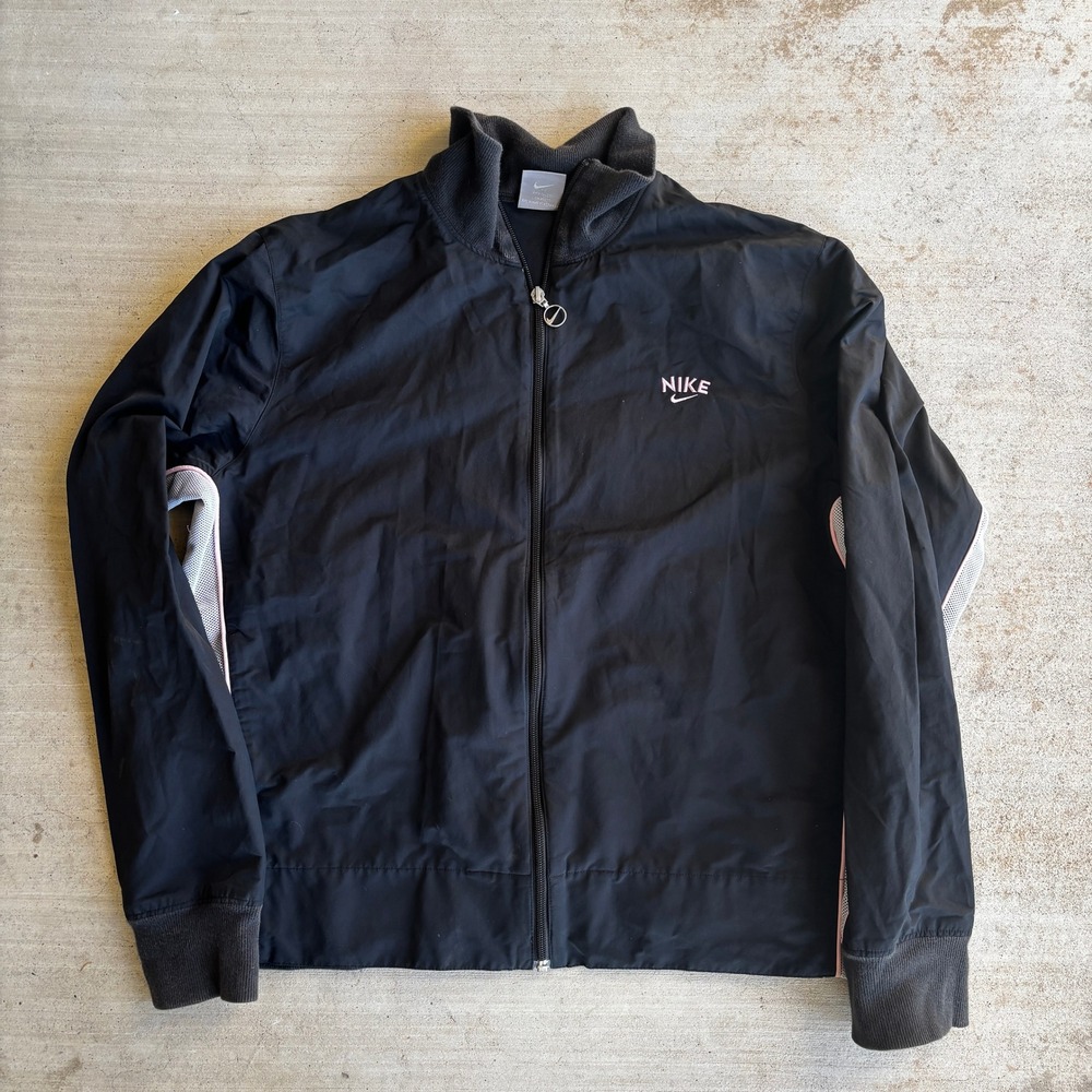 Nike Jacket Black Mesh Breathable Windbreaker Pink Trim Full Zip XL(16-18) TG EG